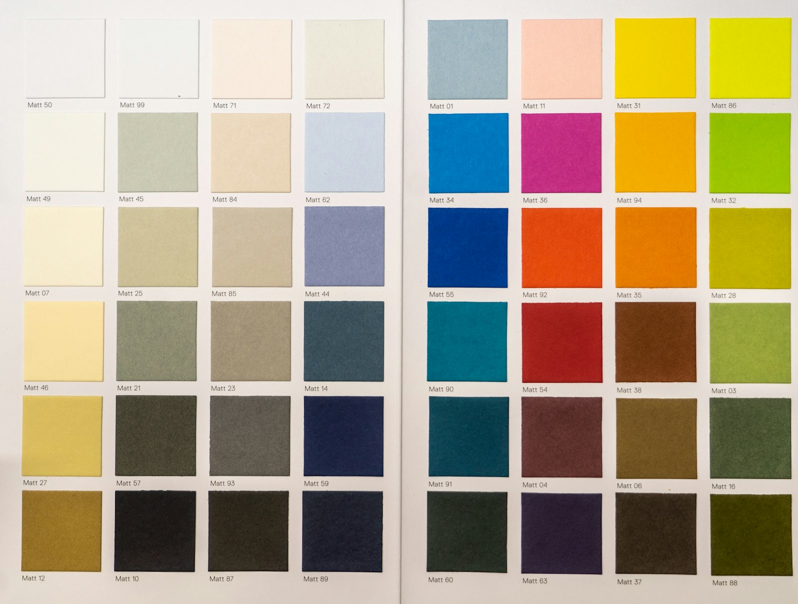 Muted colour swatches laid out for a brand palette