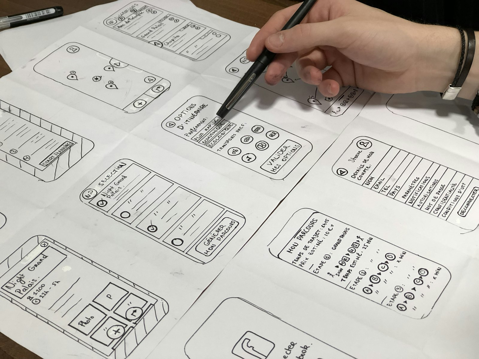 Hand sketching website wireframes on paper